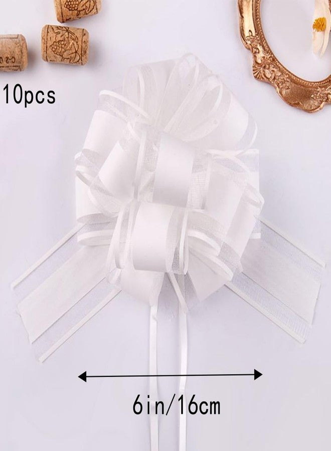 GAKA 10 Pieces White Pull Bow, 6 inch Big Pull Bows for Wrapping Gift or Flower Baskets Decorations, Christmas Valentine's Day Various Party Gift Flower Decorations - Image 2